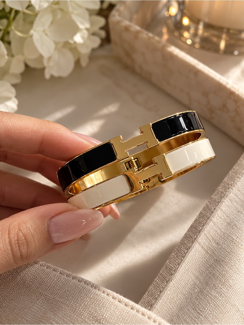 Black and White Enamel H Bracelet